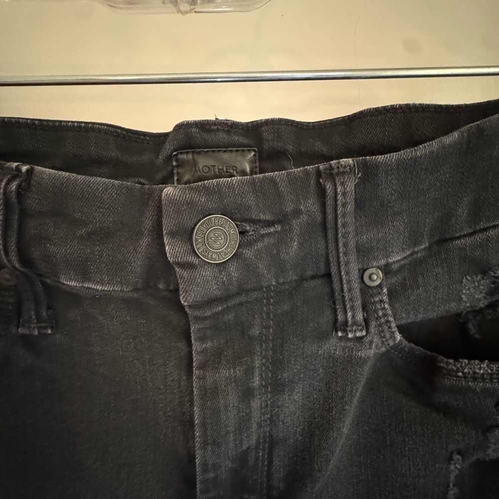 MOTHER Looker Ankle Fray Skinny Jeans Black Distressed 27 - Picture 4 of 11